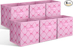Geelin 6 Pcs Pink Bow Cube Storage Bins 11 Inch Storage Basket with Handle, Preppy Girls Organizer Basket, Collapsible Fabric