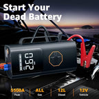 Portable Jump Starter with Air Compressor - 12V Car Battery Jumper Starter Box 5500A (All Gas/12L Diesel) 9-in-1 with Air
