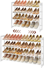 FAVOOSTY 4-Tier Expandable Shoe Rack, Adjustable Shoe Shelf Storage Organizer Space Saving Metal Free Standing Shoe Rack for 