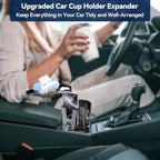 KDD Car Cup Holder Expander - 3 in 1 Cup Holder Adapter with Adjustable Base - Detachable Phone Holder & 360° Rotation Food T