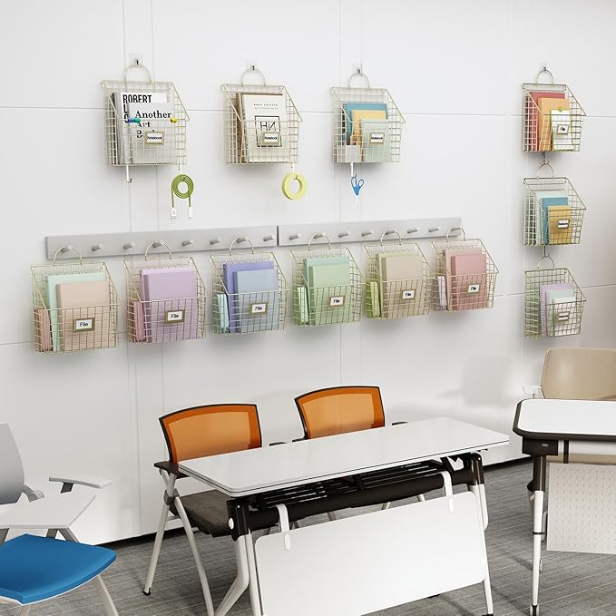 Yuzehuaza Wall File Organizer Mesh Hanging Wall Files Holder,Magazine Rack and Mail Basket with Hooks, Office Wall Organizer 