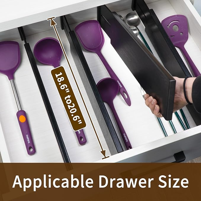 Utoplike Bamboo Drawer Dividers Large, 4'' High Adjustable Kitchen Drawers Organizers for Clothing, Spring Loaded, Works in B