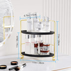 FSyueyun 2-Tier Corner Bathroom Counter Organizer, Tool-Less Installation Vanity Shelf Small Plastics Countertop Makeup Tray 