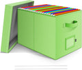 File Organizer Box with Lid, Linen Hanging File Storage Box with Handle, Collapsible Document Filling Box for Letter/Legal Fo