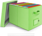 File Organizer Box with Lid, Linen Hanging File Storage Box with Handle, Collapsible Document Filling Box for Letter/Legal Fo