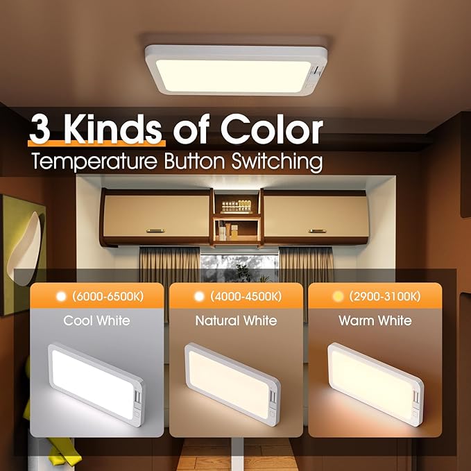 RV Lights Interior 1700LM，3 Color 12V Volt Led Light, Super Bright 120 LEDs Dome Light Fixture for RV Accessories/Camper/Car/Trailer/Boat (Frosted Finish/(Cold +Warm+Natural Light) 2PCS)