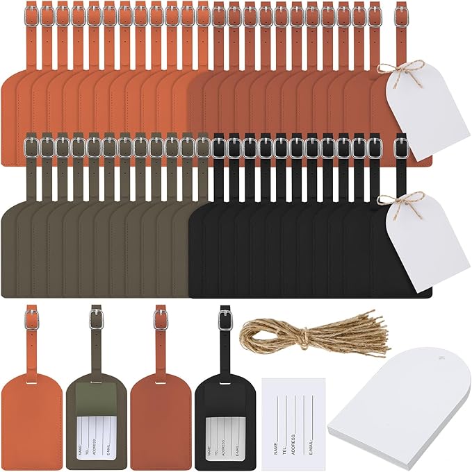 Amylove 48 Sets Leather Luggage Tags Bulk Wedding Favors Luggage Tags for Guests Bridal Gifts Wedding Bridal Shower Gift PU L