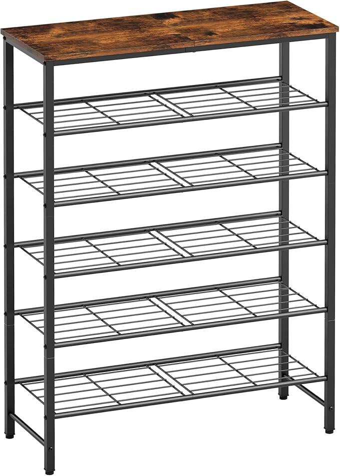 Kitsure Shoe Rack for Closet, Rustic Brown Shoe Organizer with Leveling Feet, Sturdy & Rust-Proof Shoe Storage for Entryway, 