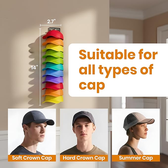 Hat Organizer for Baseball Caps 2 Packs with Built-in Spring Clips - Wall Mount Closet Hat Rack Holder,Storage for Door/Close