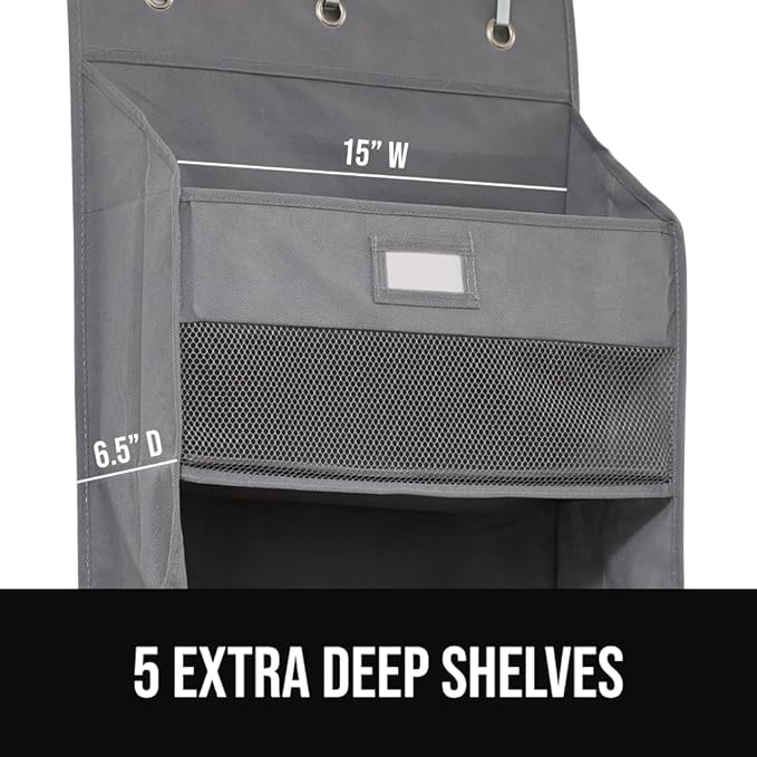 GORILLA GRIP Over The Door Organizer Storage, 5 Deep Hanging Shelves, Holds 50lbs, Closet Organizers Shelf for Bedroom, Shoes