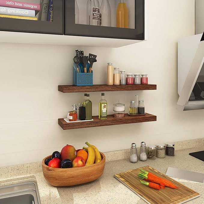 Floating Shelves for Wall, Set of 2 Solid Wood Wall Shelves for Bathroom, Small Hanging Shelf for Books Storage Room Decor (W