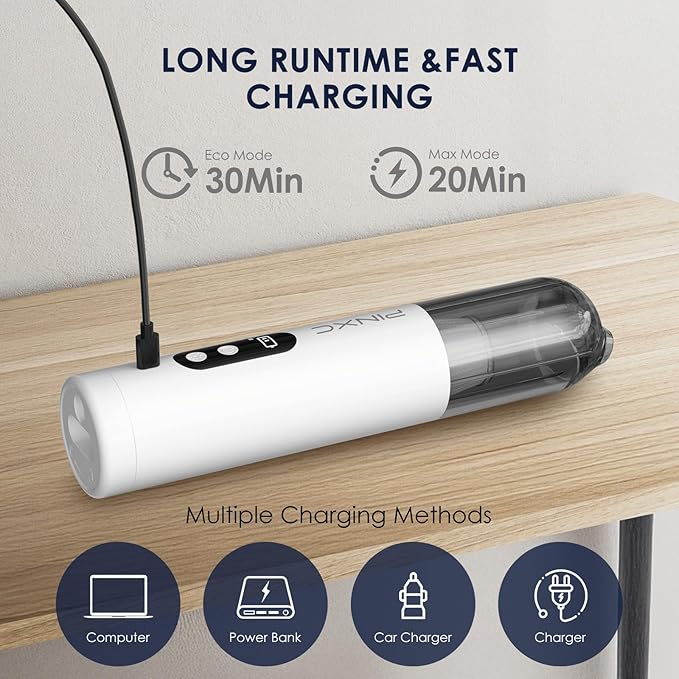Mini Vacuum Cleaner Cordless 15000PA High Power,Handheld Car Vacuum, 5 in 1 Portable Vacuum for Car, Home & Pet Hair, Type-C 
