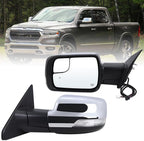 Left Driver Side Mirror Fits 2019 2020 2021 2022 2023 2024 2025 2026 Ram 1500 With Power Folding Heated Turn Signal Puddle Light Blind Spot Temperature Sensor Chrome Replace#68462771AB(9+6Pins)