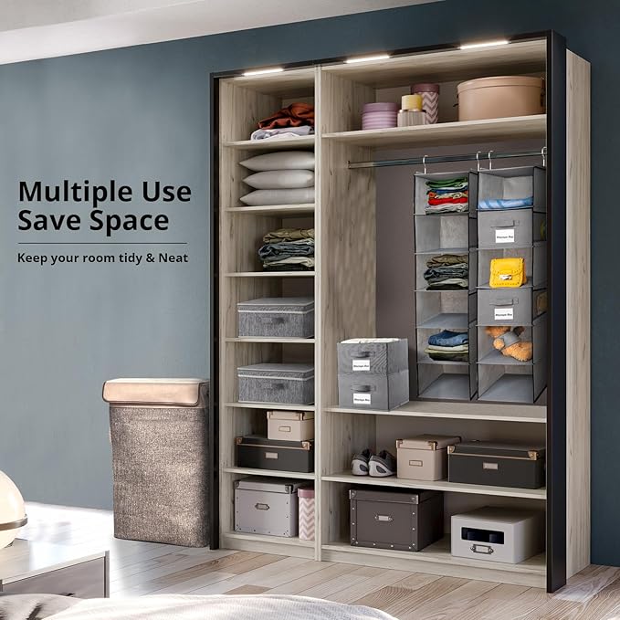 BrilliantJo 2 Pack 6 Shelves Hanging Closet Organizer with 2 Drawer, Hanging Storage with 4 Side Pockets for Clothes Shoes, 4