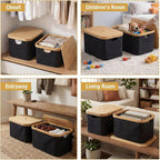 Novabright 2 Pcs Collapsible Storage Basket with Bamboo Lids 15" x 10" Foldable Fabric Storage Bins with Handles for Organizi