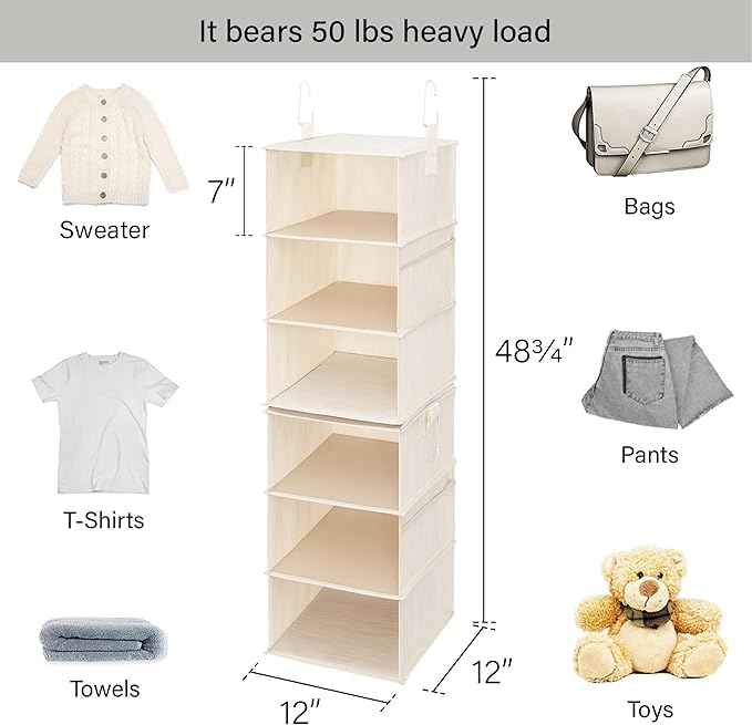 StorageWorks 6-Shelf Closet Organizers, Two 3-Shelf Separable Hanging Shelves for Closet, 12" D x 12" W x 48 ¼"H, Mixing of B