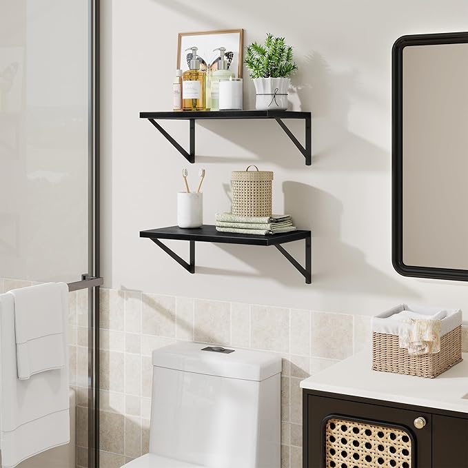 Floating Shelves for Wall,18" Wall Mounted Shelves Set of 2,Wood Floating Shelf with Bracket,Sturdy Metal Bracket Bookshelves