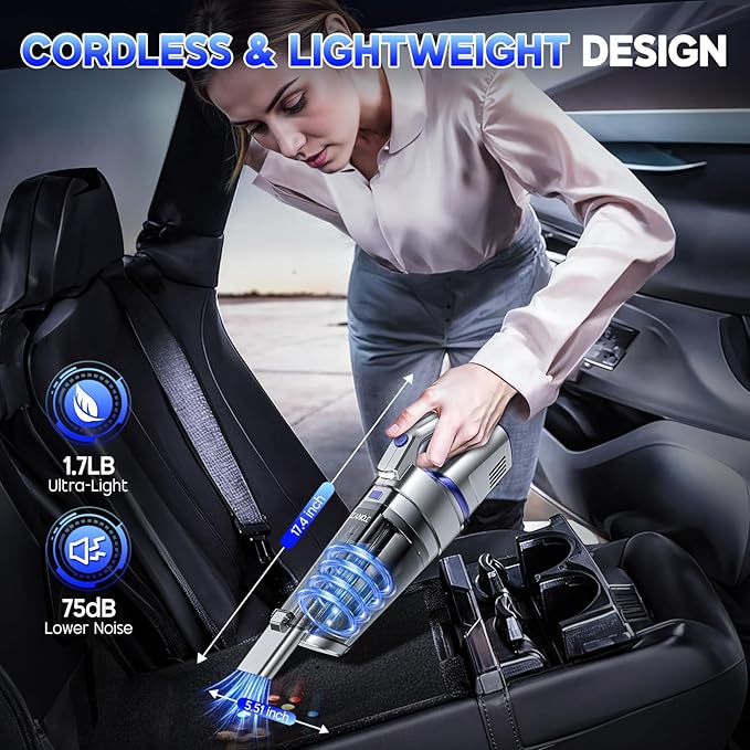 JONYJ Handheld Vacuum Cordless, 16000PA Strong Suction Hand Held Car Vacuum Cleaner, Portable Hand Vacuum Rechargeable with M