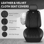 CAR PASS Luxury Faux Leather Car Seat Covers Front Seats, Breathable Soft Velvet Premium Automotive Seat Covers 2 Pack, Armre
