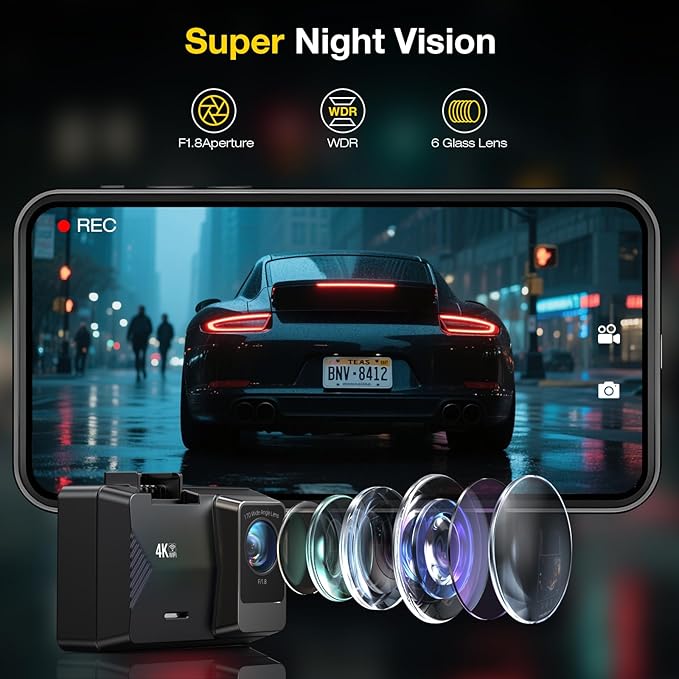 4K Dash Cam Front Rear, Dual Channel Dash Cams with 64GB Card 4K+1080P, Dash Camera for Cars with 5G WiFi, APP Control,2.0" I