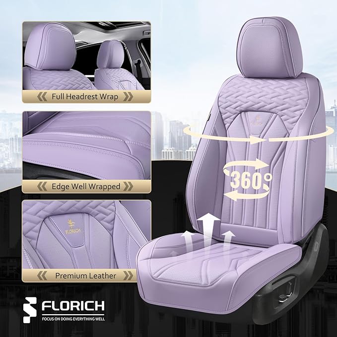 FLORICH Leather Seat Covers Full Set Purple Car Seat Cover Full Coverage Seat Covers Front Seats and Rear Waterproof Car Seat