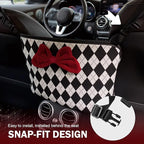 Car Backseat Organizer, Argyle Pattern Auto Seat Gap Storage Bag with Bowknot Decor, Vehicle Interior Hanging Organizer for Small Items, Universal for Most Cars
