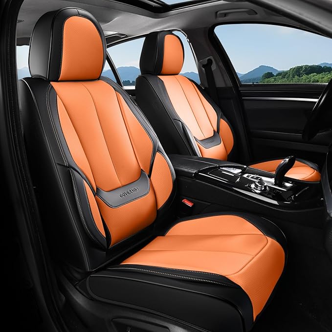 Coverado Seat Covers, Car Seat Covers Front Seats, Leather Seat Covers for Cars, Car Seat Protector Waterproof, Black Car Sea