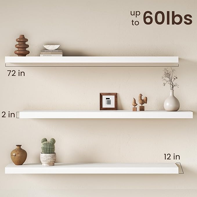 Fun Memories 72 Inch Floating Shelves, 12 Inch Deep Wall Shelf for Fireplace Mantel, Deep Storage Shelves for Home & Office, 
