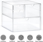 Prsildan Acrylic Drawer Makeup Organizer with 4 Drawers, Set of 2 Office Desk Organizers Accessories, Clear Stackable Storage