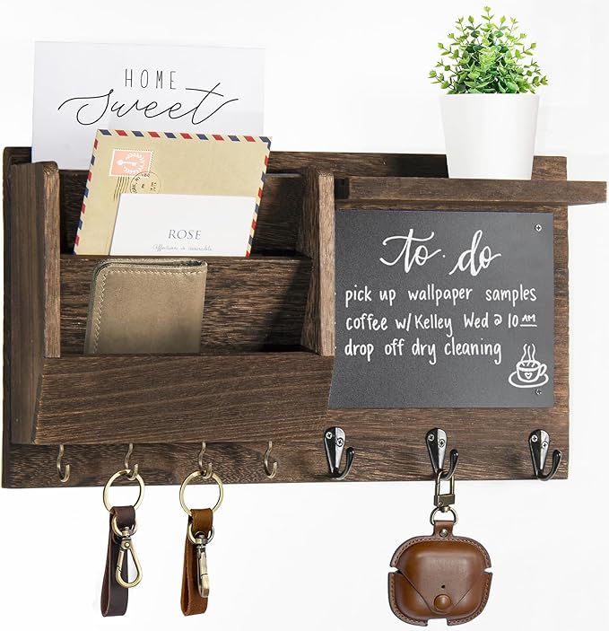 Ziivita Key Holder for Wall - Mail Holder Organizer Wall Mount with Shelf - Rustic Hanging Key Rack Hanger with Hooks Decorat