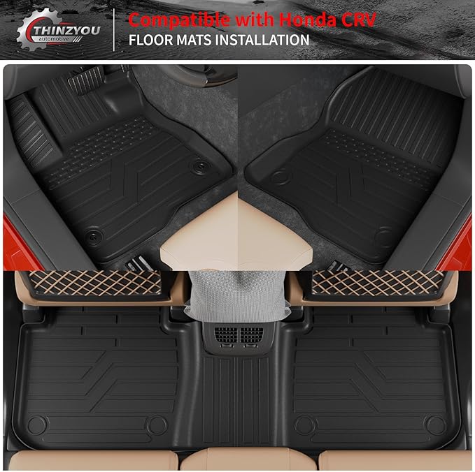 Floor Mats Compatible with 2023 2024 2025 2026 Honda CRV Cargo Mats Liner TPE Back Seat Cover Trunk Mats Fuel 2024 CR-V Accessories Non-Hybrid (Lower Deck, Trunk Mat+Backrest Mats+Floor Mats)