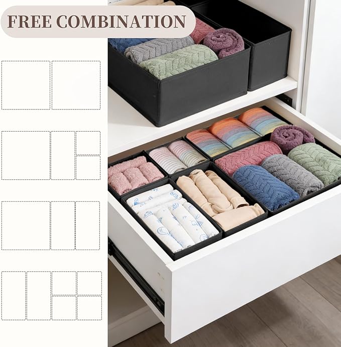 Drawer Organizer Clothes, 16 Pack Dresser Organizer Bins, Foldable Closet Organizers and Storage Fabric Dresser Bins, Shallow