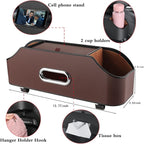 HOLDCY Car Back Seat Organizer with 2 Drink Cup Holder - Tissue Box and Storage Box Hook - Multi-functional Storage - Great for Kids and Travel (Brown)