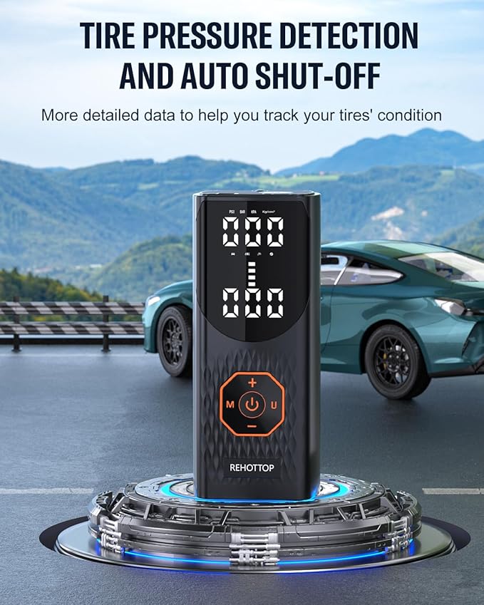 Tire Inflator Portable Air Compressor, 160PSI Cordless Air Pump for Car Tires, 6X Faster Inflation Air Compressor with Tire Gauge Pressure, Tire Pump with LED for Car, Motorcycle, Bicycle and Ball