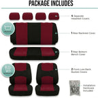 FH Group Bright Flat Cloth Full Set Car Seat Covers, Burgundy/Black- Fit Most Car, Truck, SUV, or Van