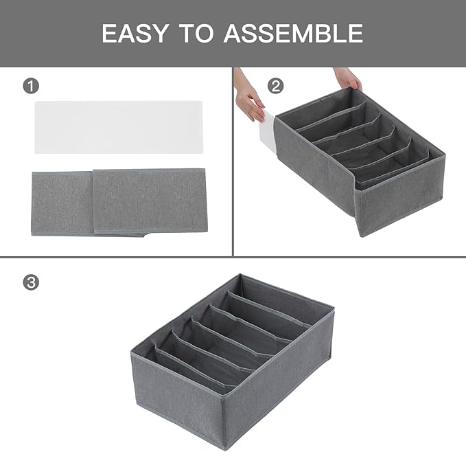 Qozary Jeans Pants Organizer for Closet, 4 Pack Drawer Organizers for Clothing, 6 Grids Wardrobe Clothes Organizer, Jean Orga