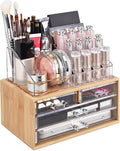 Ikee Design Bamboo Acrylic Makeup Organizer with 4 Drawers and Removable Top Lipstick Holders, Ideal for Make-up or Accessori