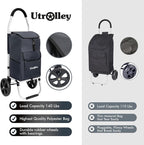 Ultra-Lightweight Black Foldable Shopping Cart for Groceries Large 42L Capacity Rubber Wheels, Removable Insulated Bag Liner, Durable Aluminum Frame, Multi-Function Personal Hand Truck