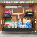 1 Pack Expandable Under Sink Organizers And Storage With Upgrade Ball-Bearing Slide Tracks,2-Tier Pull Out Under Cabinet Orga