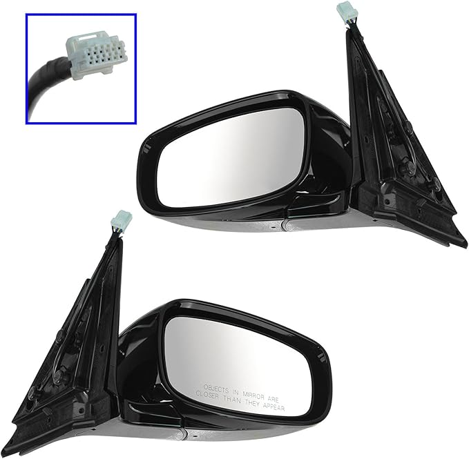 TRQ 2 Piece Driver and Passenger Side Mirror Assembly Set Electric Adjustment Heated Memory Black Compatible with 2009-2013 I