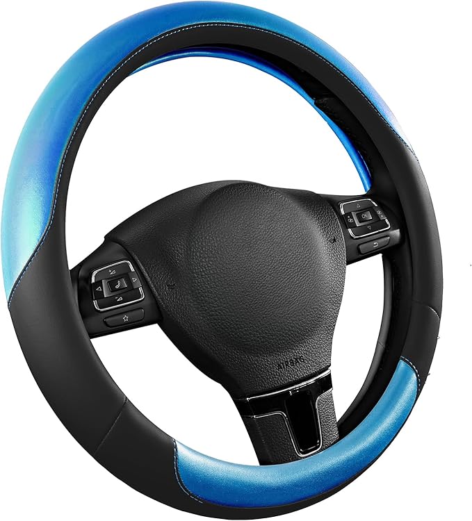Road Comforts Steering Wheel Cover – Breathable Leather Steering Wheel Cover, Anti-Slip Grip, Universal Fit 14.5” to 15”, Hea