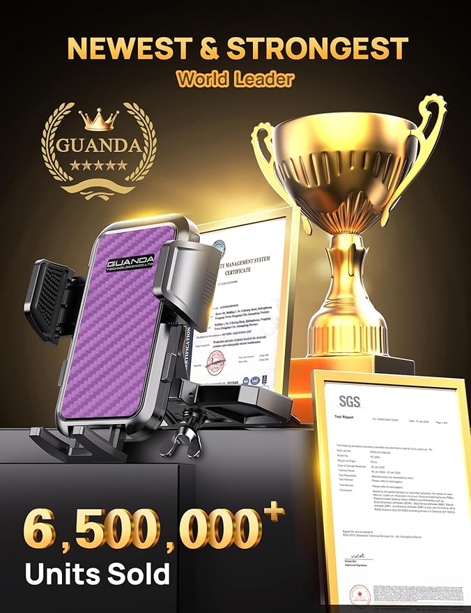 GUANDA TECHNOLOGIES CO., LTD. CD Phone Mount, Upgraded Car Phone Holder [Thick Cases Friendly], 360° Adjustable Universal Phone Mount for Car CD Slot Mount for iPhone & Android Cell Phones (Purple)