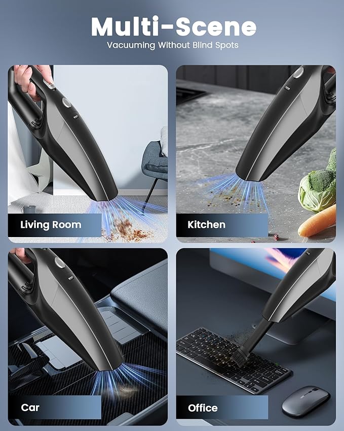 Handheld Vacuum Cordless, Car Vacuums Powerful with Rechargeable Battery, Portable Hand Held Vacuum Cordless with Washable HE