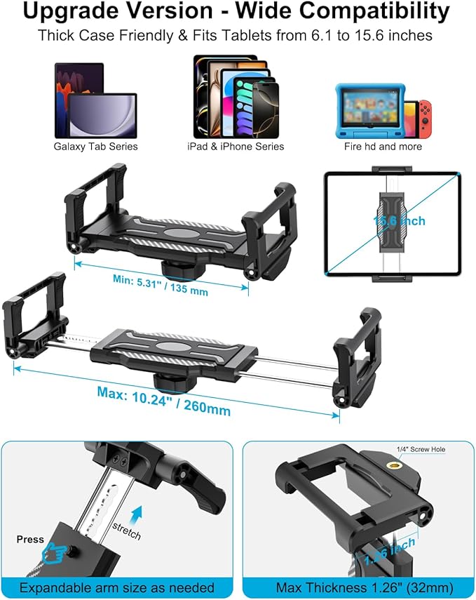 Cup Holder Car Large Tablet Mount, [Up to 15.6"] Metal Adjustable Arm CupHolder Tablet Clip, Heavy Duty Truck Cup Holder for iPad Pro 13 12.9 Air Mini, Galaxy tab, iPhone, 6.1-15.6" Devices
