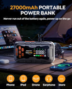 YaberAuto 16-in-1 Jump Starter with Air Compressor 8000A 160PSI Car Battery Jump Starter (All Gas/14L Diesel) 12V Jump Box