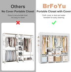 Portable Closet for Hanging Clothes, 67 Inch Wide Portable Wardrobe Closet with Cover, 4 Hanging Rod, Storage Shelves and Sid