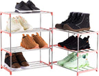 4-Tier Stackable Small Shoe Rack, Lightweight Shoe Shelf Storage Organizer for Entryway, Hallway and Closet (Pink)
