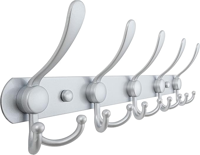 Dseap Coat Rack Wall Mounted - 5 Tri Hooks, Heavy Duty, Stainless Steel, Metal Coat Hook Rail for Coat Hat Towel Purse Robes 
