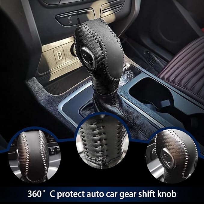 Car Gear Shift Cover Leather for Ford EcoSport Escape/Fiesta/Fusion/Focus/C-Max Energi Wagon/Transit Gear Shift Knob Cover Pr