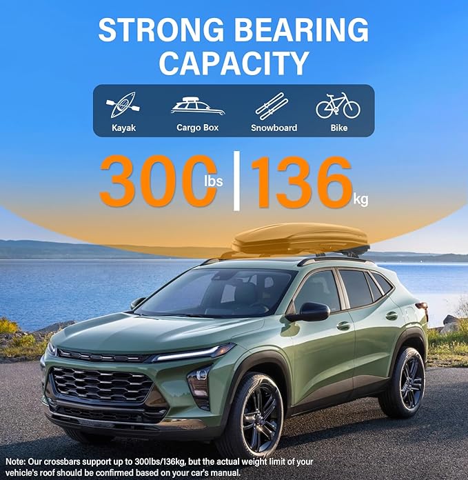 300lbs Lockable Roof Rack Cross Bars Compatible with 2023 2024 2025 Chevrolet Chevy Trax 2RS ACTIV LT, Aluminum Roof Rails Crossbar for Cargo Carrier Luggage Kayak Canoe Snowboard